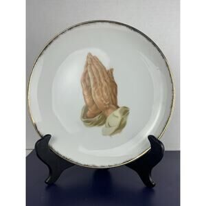 Praying Hands Decorative Plate Japan Attached Hanger Gold Trim